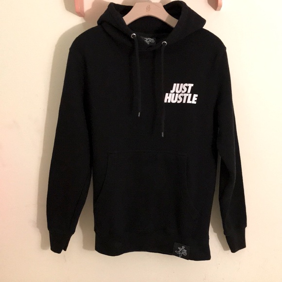 Muerte sz Small Hoodie “Just Hustle” black cotton white graphic excellent condit - Picture 2 of 11